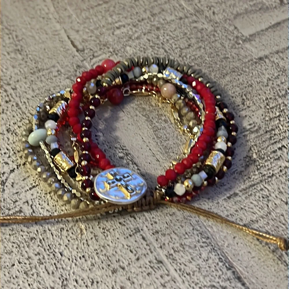 NWOT Your Journey Beaded Garnet Crystal Glass Beaded Slider Prayer Bracelet - Picture 8 of 8